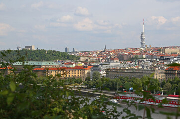 Fototapeta na wymiar Prague. View of the Zizkov area from Letna Park.