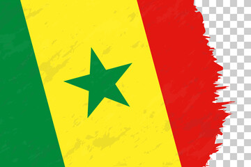 Horizontal Abstract Grunge Brushed Flag of Senegal on Transparent Grid.