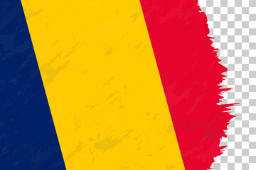 Horizontal Abstract Grunge Brushed Flag of Chad on Transparent Grid.