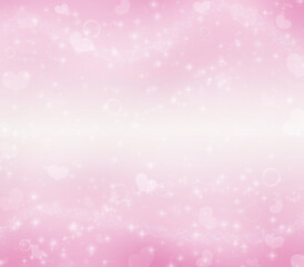 Light pink abstract background with hearts, glittery and bubbles.