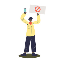 African american woman protesting against racism on demonstration or meeting