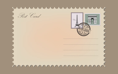 Vintage Postcard. Post office stamp. Air post stamp.