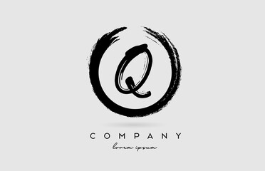 grunge Q alphabet letter logo icon. Vintage Design for company and business in white and black colors with circle