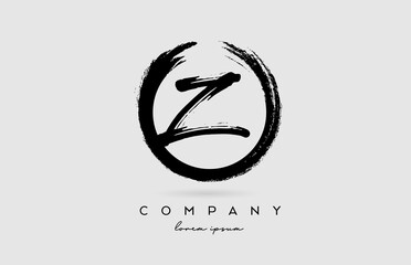 grunge Z alphabet letter logo icon. Vintage Design for company and business in white and black colors with circle