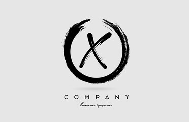 grunge X alphabet letter logo icon. Vintage Design for company and business in white and black colors with circle