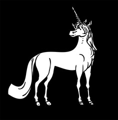 Unicorn illustration. Mythical horned horse.