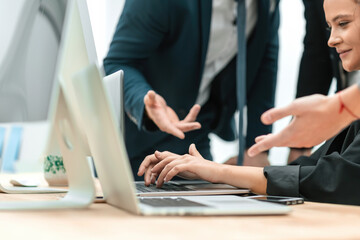 close up. working group discussing the data coming into the office.