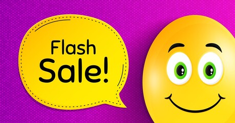 Flash Sale. Easter egg with smile face. Special offer price sign. Advertising Discounts symbol. Easter smile character. Flash sale speech bubble. Yellow egg background. Vector