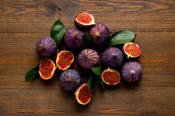 Fresh ripe figs. Mediterranean fruit, top view