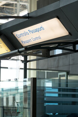 Passport Control signage (Italian: Controllo Passaporti) at the airport
