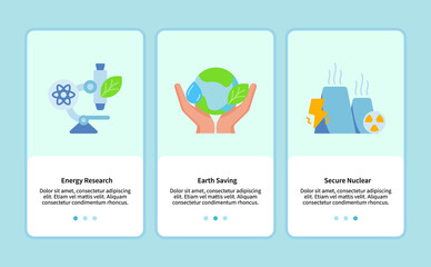 energy research earth saving secure nuclear onboarding for mobile app template ui web with flat style