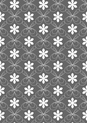 Floral seamless pattern. Stylish geometric white, grey flower, butterfly decorative elements. Gray editable color background. Vector
