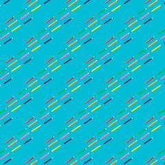 Seamless pattern of colored pencils on a blue background. Square pattern