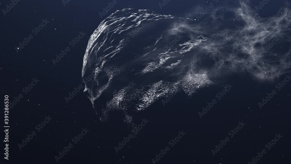 Wall mural asteroid and meteor rotate in space 3d rendering cinematic vision, outer space view