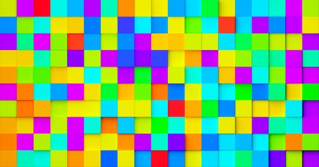 Colorful rainbow random shifted cube geometrical pattern background flat lay top view from above