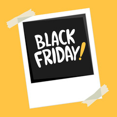 Polaroid photo frame with black friday sale concept.Vector illustration.