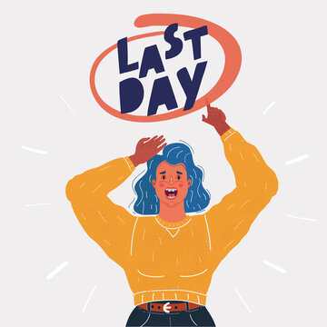 Vector illustration of Young woman horrified about deadlines