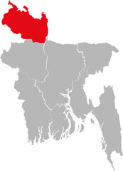 Rangpur province highlighted on Bangladesh map. Gray background.