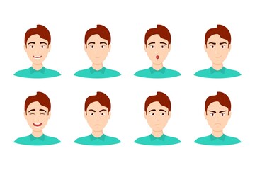 Cartoon Color Character Person Male and Mans Emotions Concept. Vector
