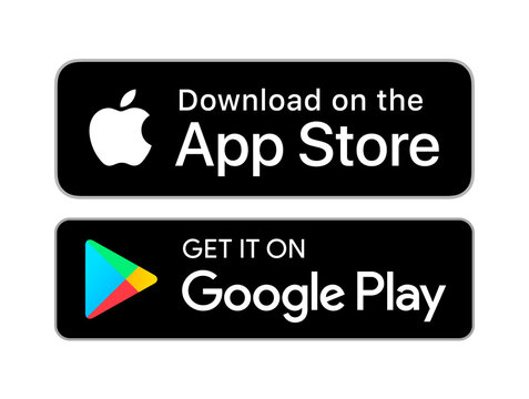 Download on the App Store and Get it on Google Play button icons, vector illustration