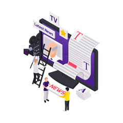 News Production Isometric Composition