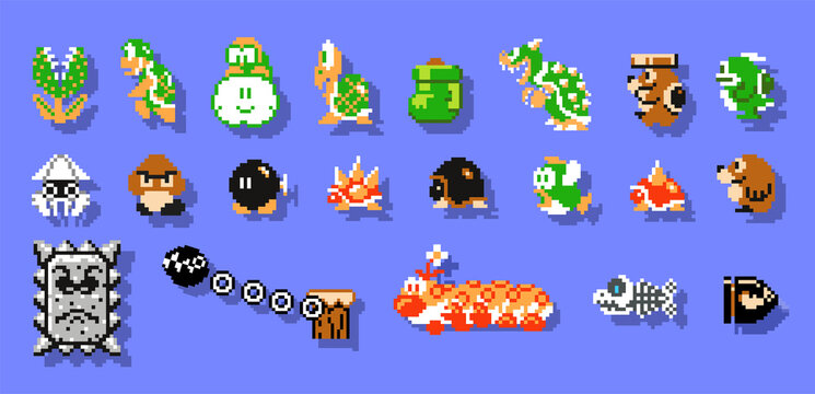 Set Of Enemies Characters From Super Mario Bros Classic Video Game