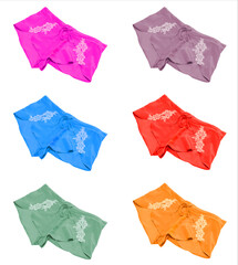 Fashion trendy lace underwear. Color panties on the white background. Colorful women's underwear.