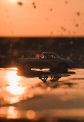 car in the sunset