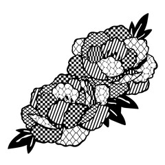 牡丹レースのイラスト_和風素材_シルエット