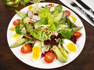 Gemischter Salat - Salatteller mit Blattsalat, Tomaten, Ei und Avocado