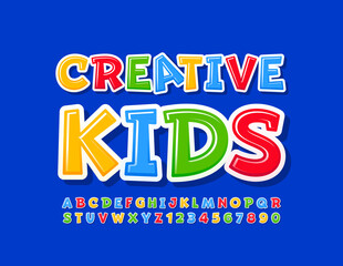 Fototapeta na wymiar Vector colorful Emblem Creative Kids. Funny bright Font. Artistic Alphabet set