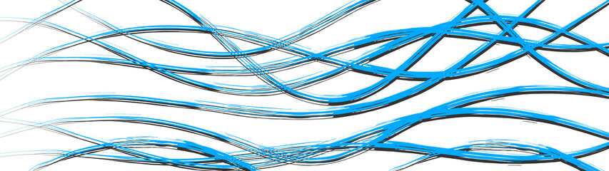 Abstract background of wavy intertwining lines with shadows, light blue on white
