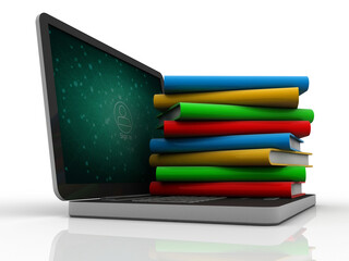 3d rendering book with laptop
