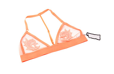 Fashion trendy lace lingerie. Different bra on white background.  Colorful women's underwear. 