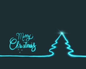 monoline neon spruce on a dark background inscription merry christmas and new year