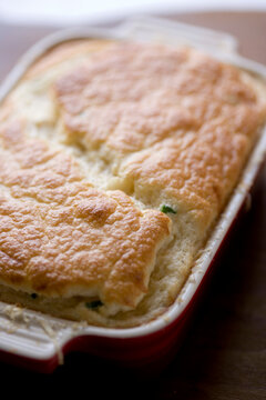 Close up of green garlic souffle