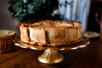 Close up of dried fruit charlotte cake