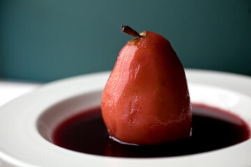 Pear poached in beaujolais wine