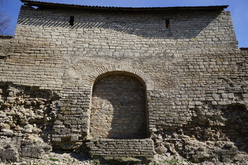 wall of the Pskov Krome. Spring. Russia