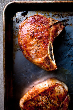 Close up of braised pork chops
