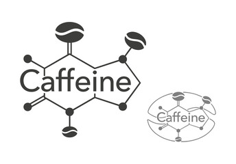 Caffeine stylized scheme - molecular cell structure with coffee beans inside - isolated vector emblem for food composition on products packaging 