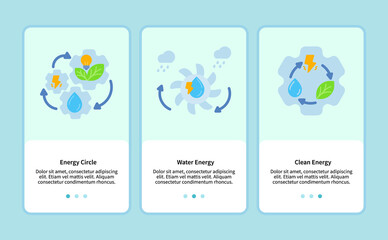 Energy circle water energy clean energy onboarding for mobile app template ui web with flat style