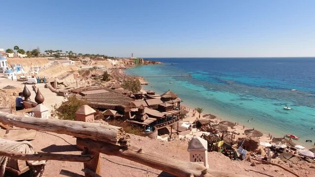 Egypt, Sharm El Sheikh - February 10, 2020: View of the red sea from the high cliff on the Farsha beach