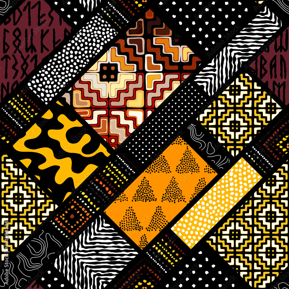 Fototapete Seamless background pattern. Abstract ethnic tribal patternin patchwork style. Vector image
