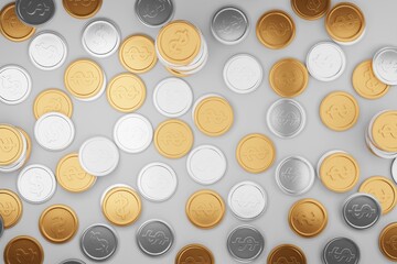 3d render - image of gold coin and gray coin, saving money financial goal concept