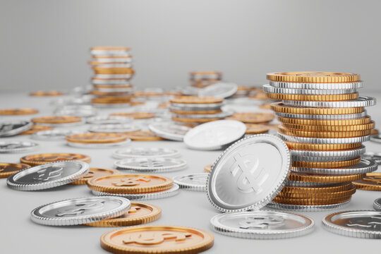 3d render - image of gold coin and gray coin, saving money financial goal concept