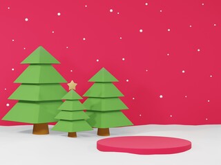 3d render - 3D image merry christmas, geometry podium shape for show cosmetic product display, holiday christmas new year concept, Paper cut design.