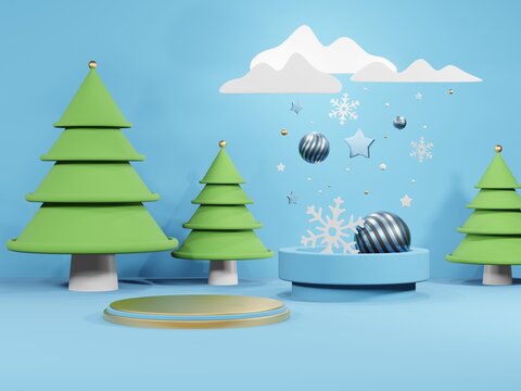 3d render - 3D image merry christmas, geometry podium shape for show cosmetic product display, holiday christmas new year concept, Paper cut design.