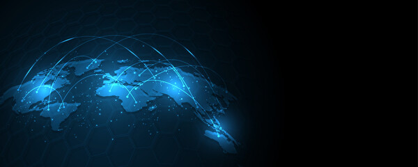 Global network connection World map abstract technology background global business innovation concept
