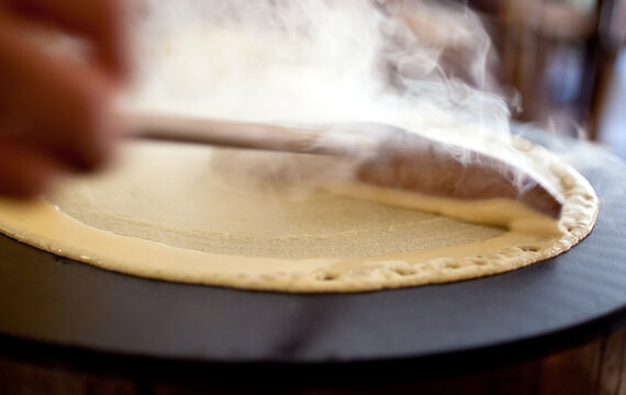 Close up of chickpea flour crepes preparation